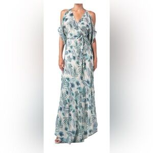 NWT Miss Me White Maxi Dress with Teal Floral Print
